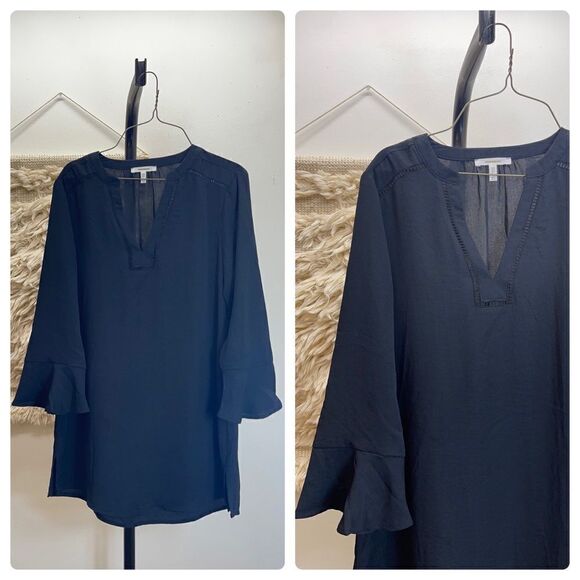 🅢🅐🅛🅔 Maurices Black Tunic Blouse Eyelet Detail Slit on sides V-Neckline - Picture 3 of 10